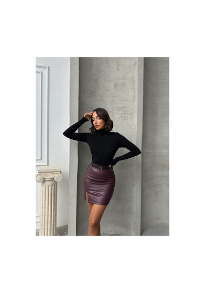 Verymoda Suni Deri Miini Etek F1114 Bordo