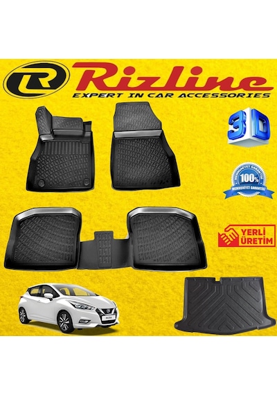 Nissan Micra 3D Paspas + Bagaj Havuzu 2019 Sonrası Set Rizline N11.6139