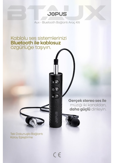 Jopus Bluetooth Aux Araç Kiti Bluetooth 5.0 Hd Ses Kalitesi Kesintisiz Bağlantı