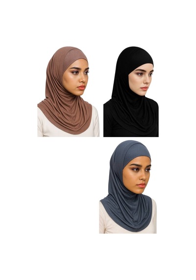 Aldaıyr 3adet Hijab 2 Parça Likra Kumaş Kahverengi Siyah Antrasit