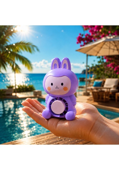 Vıp Yüksek Kalite Mor Tavşanlı Masa Fanı Mini El Fanı Pembe Işıklı Şarjlı Masa Fanı Şarjlı El Fanı