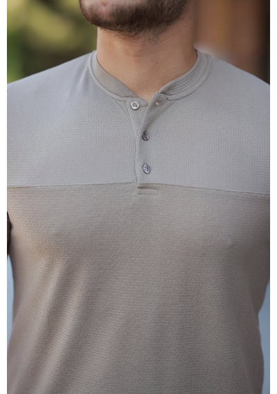 Suma Erkek Hakim Yakalı Kısa Kollu Pamuklu T-shirt Bej