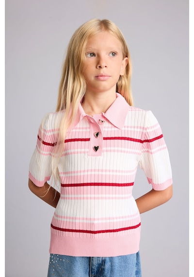 Defacto Regular Fit Kısa Kollu Fitilli Polo Yaka Kazak Kız Çocuk I1714a826aurd56 Kırmızı-rd56