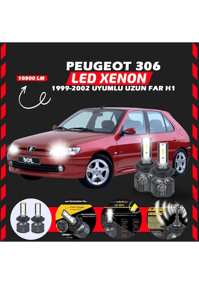 Peugeot 306 1999-2002 Uzun Far Uyumlu Şimşek Etkili Led Xenon Premium Series H1