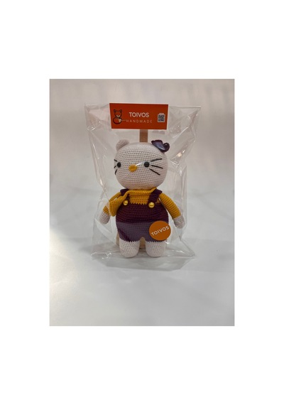 El Yapımı Amigurumi Kedi Örgü Oyuncak Bebek Tığ İşi 24 Cm Sevimli Hediye Mor