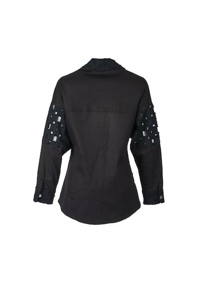Ysatis Oversize Uzun Kol Minimalist Kadın Ceket - Geometrik Detaylar Siyah