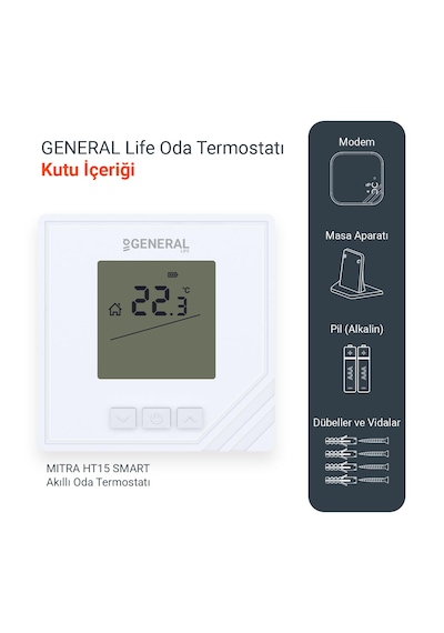 General Life Mitra Ht15 Rf Smart Kablosuz Wi-fi Akıllı Oda Termostatı - Beyaz