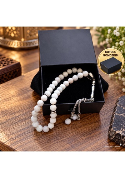Tesbih Ay Taşı Malahit Doğaltaş 08 Mm 33 Lü Premium Kalite Özel Tasarım Erkek Tesbih Hediyelik