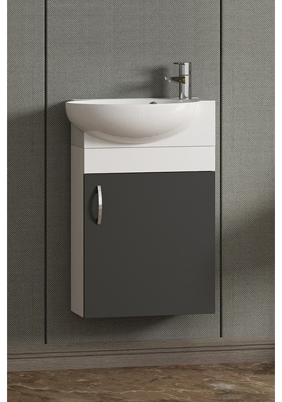 Lale 45 Cm Beyaz-antrasit Gri Mat Mdf Seramik Lavabolu Asma Alt Banyo Dolabı