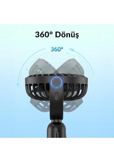 Warmco K70 Taşınabilir Şarjlı El Vantilatörü 2400mah 360 Döner Başlıklı Ve Standlı Dijital Ekranlı Soğutucu Fan Siyah