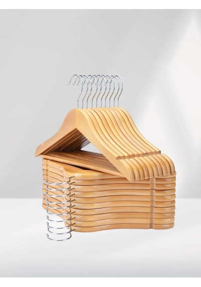 Ahşap Elbise Askısı Bebek Çocuk Askısı 10'lu Set Doğal Renk Tam Vernikli