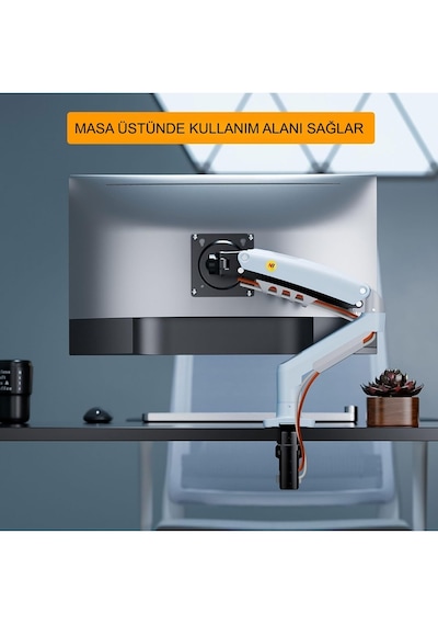 Nb F80-xe Beyaz Ergonomik Monitör Tutucu 17-30 İnç, 2-9 Kg, Amortisörlü Vesa Monitör Standı