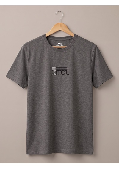 Maccali Erkek Koyu Gri Monogram Baskılı Bisiklet Yaka Bol Kesim Tişört
