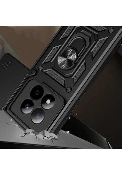 Maks Technology Redmi Note 15 Pro Kılıf Magnetik Standlı Kamera Korumalı Mkst Sürgülü Vega Kapak - Siyah