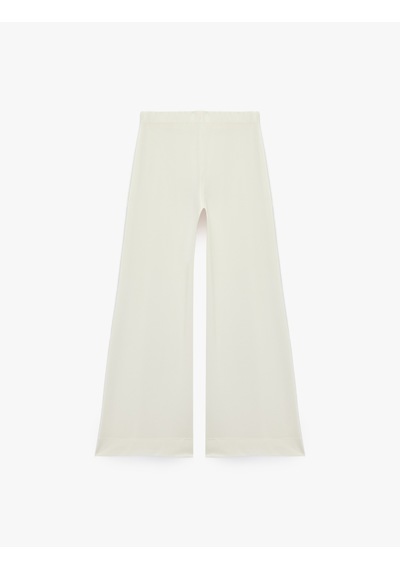 Koton Normal Bel Straight Fit Geniş Paça Kumaş Pantolon Ekru 7wak40130ek