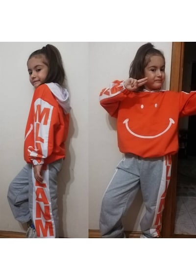 Quzucuk Kids Çocuk Smiley Turuncu Eşofman Seti Turuncu