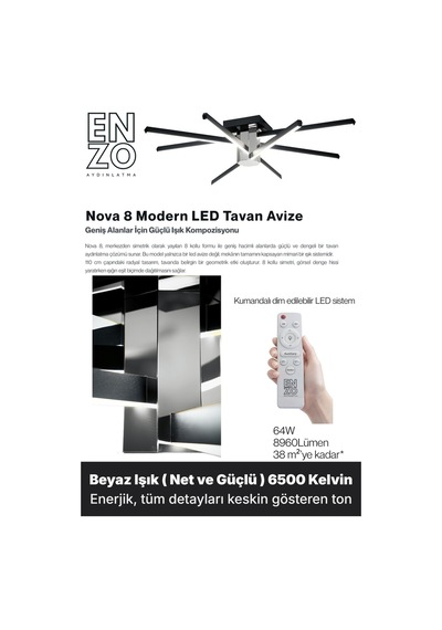 Nova 8 Silver Led Tavan Avize Kumandalı Dim Edilebilir Aşağı Işık Beyaz Işık