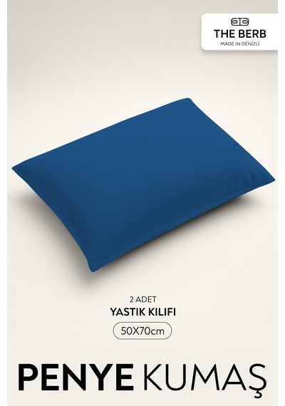 The Berb 2'li Penye Yastık Kılıfı Seti %100 Pamuk 50 X 70 Fermuarlı Lacivert