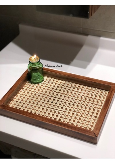Rattan Hazeran Tepsi Eskitme Model Dikdörtgen %100 Doğal Hazeran M017