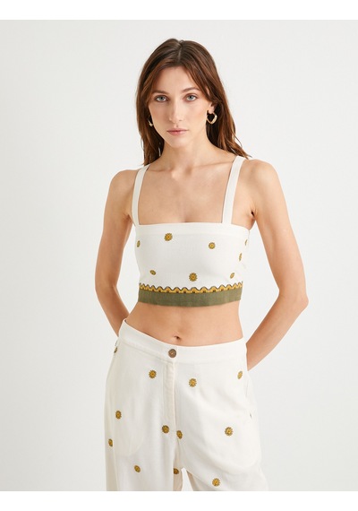 Koton Çiçekli Crop Üst İşlemeli Askılı Slim Fit Ekru 4sak30035ew Koton Çiçekli Crop Üst İşlemeli Askılı Slim Fit Ekru 4sak30035ew