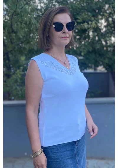 Mia Butik Kadın Lina Beyaz Merserize Kolsuz Bluz Beyaz
