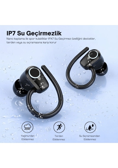 Polham Bt5.4 Kancalı Mikrofonlu Bluetooth Kulaklık 500mah Şarj Kutulu Dijital Göstergeli Spor Kulaklık
