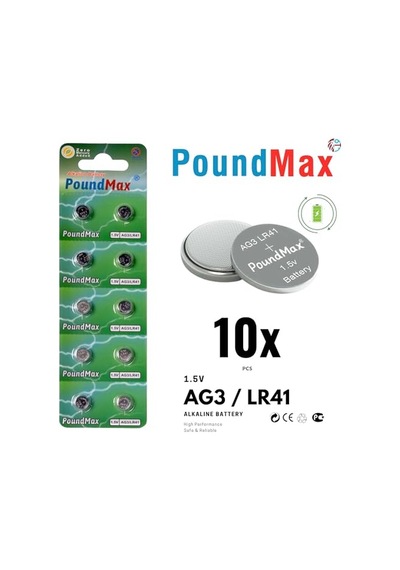 10 Adet Ag3 Lr41 Lr736 / L736 / G3 / G3a / 3ga / 192 / Gp192 / V3ga / Rw87 1.5v Poundmax Alkalin Düğme Piller Küçük