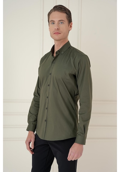 Efor Slim Fit Düğmeli Yaka Esnek Klasik Haki Gömlek Gk 746 Haki