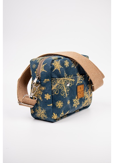 Fabric Craft Bag Omuz Çantası Kadın Taş Yıkamalı Duck Kumaş Çapraz Askılı Günlük Çanta Lacivert - Sarı