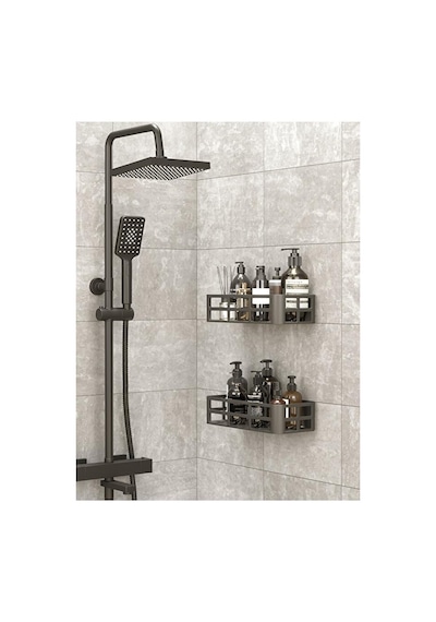 Deyhome Evo 2li Yapışkanlı Duvar Organizer Siyah Banyo Duş Rafı S