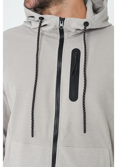 White Stone Bej Kapüşonlu Fermuarlı Erkek Sweatshirt Khaık