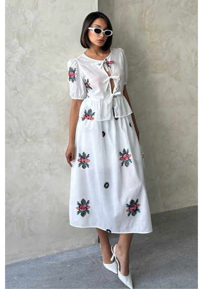 Verymoda Nakışlı Vual Etek D2879 Krem