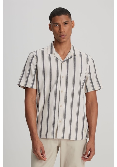 Lee Erkek Loose Fit Rahat Kesim Kısa Kollu Gri Çizgili Gömlek - L241478