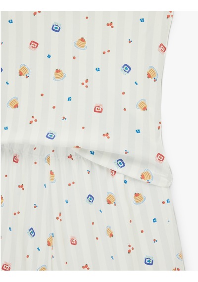 Koton Dantel Detaylı Desenli Şortlu Pijama Takımı Ekru Çizgili 6slk40170mk