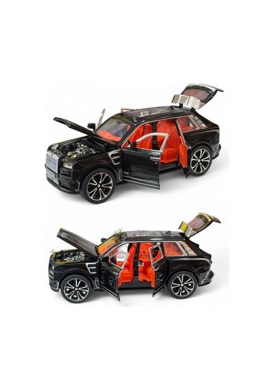 Siyah Rolls Royce Cullinan Metal Model Araba 1:32 - Sesli Işıklı Kapıları Açılan Oyuncak Jip 18 Cm