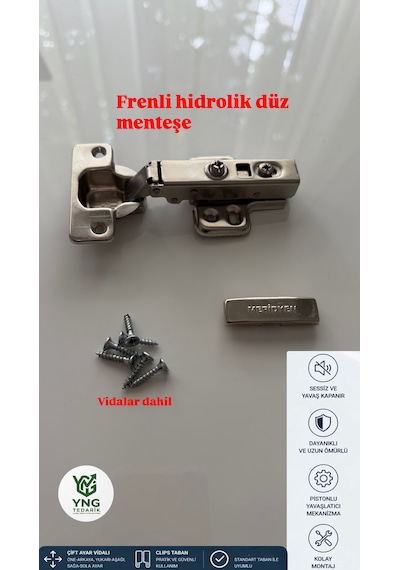 Meridyen Frenli Pistonlu Hidrolik Düz Menteşe Mutfak Vestiyer Kiler Dolabı Mobilya Kapakları Nikel Krom