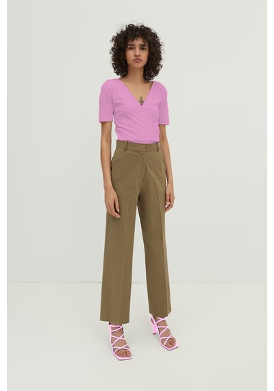 Rooted- Kadın V Yaka Crop Fitilli Kaşkorse Bluz Pembe Rooted- Kadın V Yaka Crop Fitilli Kaşkorse Bluz Pembe