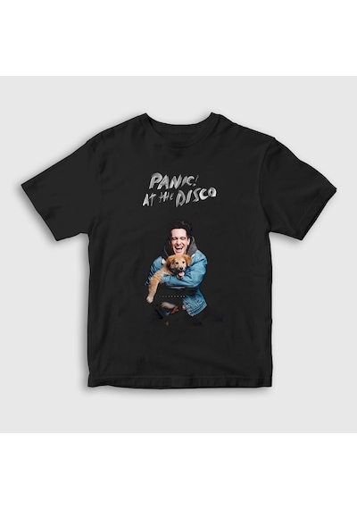 Presmono Unisex Çocuk Brendon Panic At The Disco T-shirt Siyah