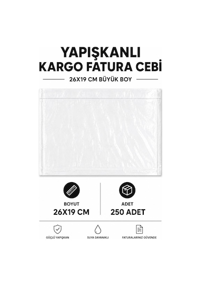 26x19 Cm Büyük Boy Yapışkanlı Kargo Fatura Cebi 250 Adet