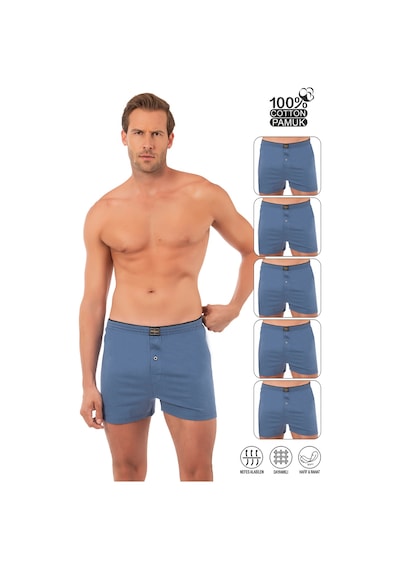Özkan Underwear Özkan 0041 5'li Paket Erkek %100 Pamuklu Şardonlu Klasik Rahat Kesim Havlu Bel Süprem Penye Boxer Mavi