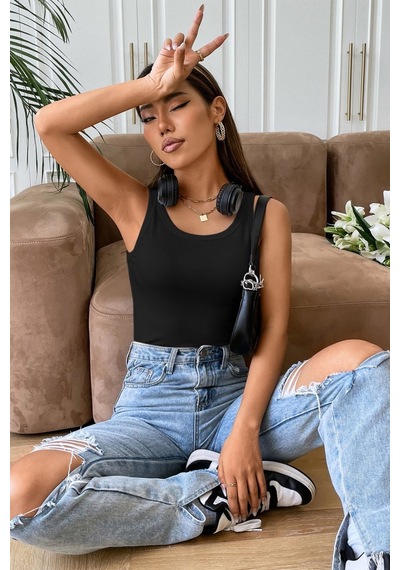 Najmaddin.com Beru Kadın Siyah Kolsuz Kalın Askılı Uzun Crop Top Bluz & Atlet
