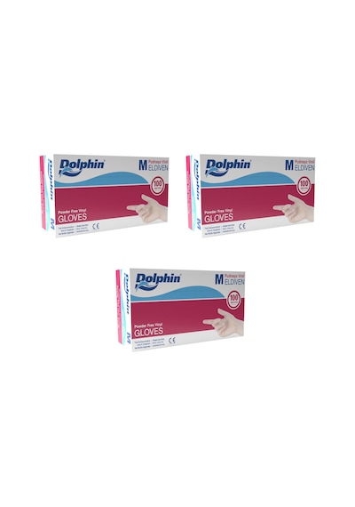 Dolphin Pudrasız Vinil Vinyl Tek Kullanımlık Eldiven Şeffaf Medium Orta Boy - 100'lü 3 Paket