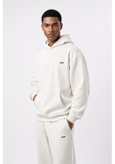 Erkek Respire Basic Oversize Hoodie Ekru