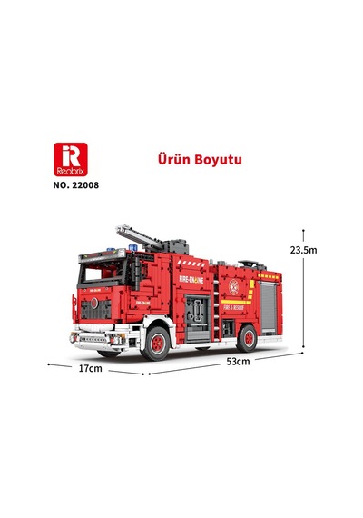 Reobrix Technic 22008 İtfaiye Kamyonu Kumandalı&motorlu Yapı Blok Seti Building Blocks Fire Ladder Truck - 2692 Parça