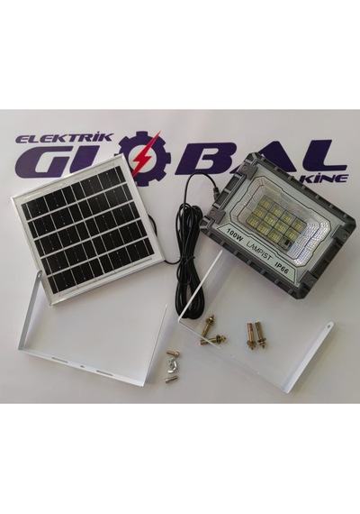 Lampist 100w Solar Led Projektör Güneş Enerjili Uzaktan Kumandalı Su Geçirmez Dış Mekan Sokak Ve Bahçe Aydınlatması