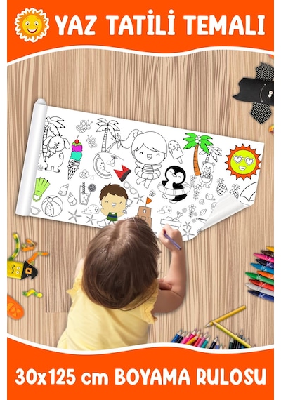Melolisa Yaz Temalı Boyama Rulosu Bebek Ve Çocuk Için Eğitici 30x125 Cm Aktivite Kağıdı