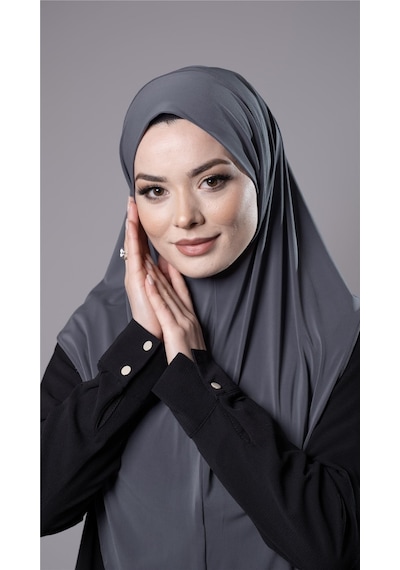 Hürrem Bone Antrasit Pratik Hazır Geçmeli Tesettür Eşarp Sandy Kumaş Düz Hijab 2308 25