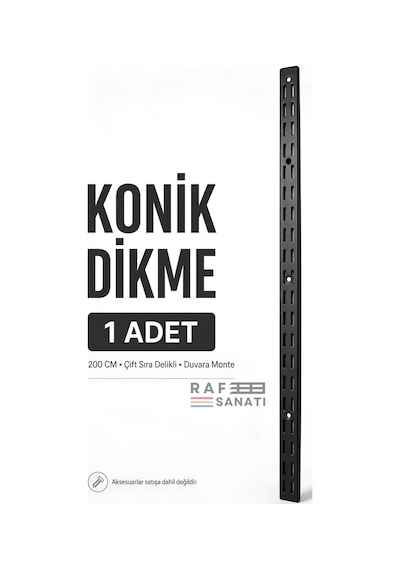 Konik Dikme 200 Cm Siyah 1 Adet Çift Sıra Delikli Modüler Mağaza Raf Profili Direği