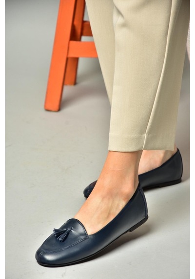 Fox Shoes R667001203 Lacivert Hakiki Deri Babet Lacivert