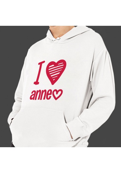 Anneler Günü I Love Anne Baskılı Cepli, Kapşonlu Beyaz Unisex Beyaz